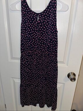 Enfocus Studio Navy Midi Dress with Pink Dot Print